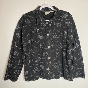 Onque Casual Black Cotton 5 Button Jacket Art to Wear Size M